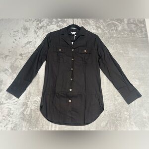 M-Anxiu Cotton Button Down Shirt Women’s Medium Black Classic
